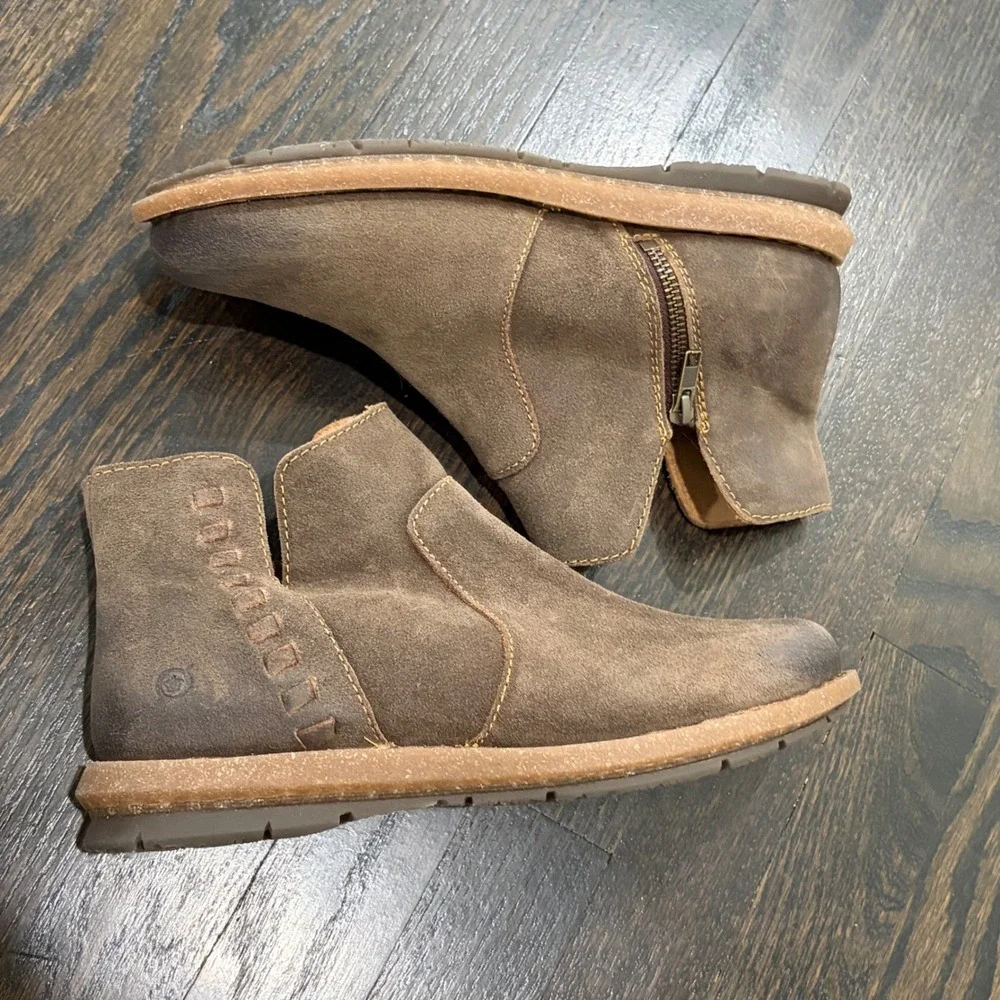 Born Taj Ankle Boots Women 10 Brown Suede Zip Whipstitch Booties Boho Distressed